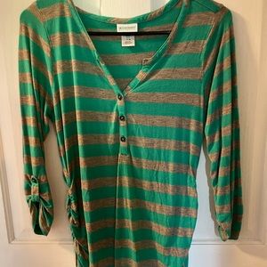 Motherhood green and grey striped long sleeve